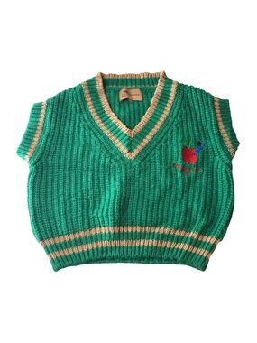 Weekend House Kids Toddler Knit V-Neck Sweater Vest Green Embroidered Apple 2